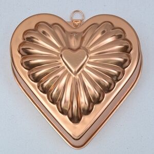 Vintage Copper Heart Shaped Jell-O Mold w/Hanging Ring Retro Farmhouse Cottage